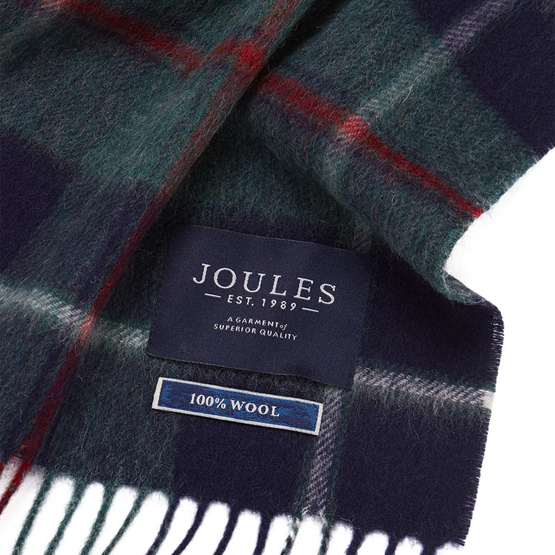 Joules Tytherton Wool Checked Scarf - Green Multi Check. Men's Scarf