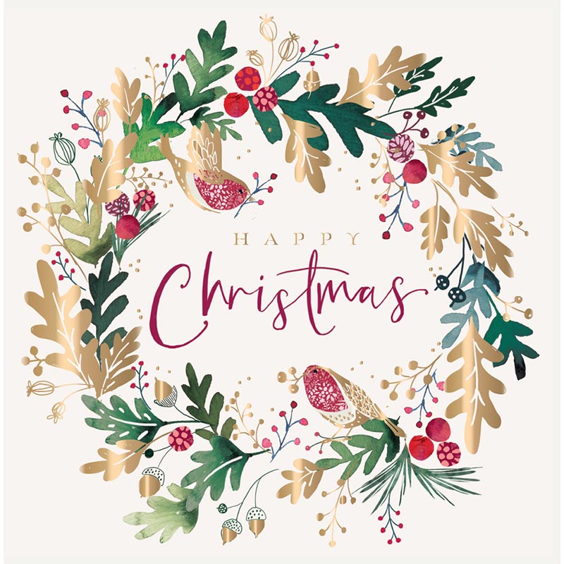 Ling Design - 'Oak Leaf Wreath' Christmas Cards, Pack Of 10