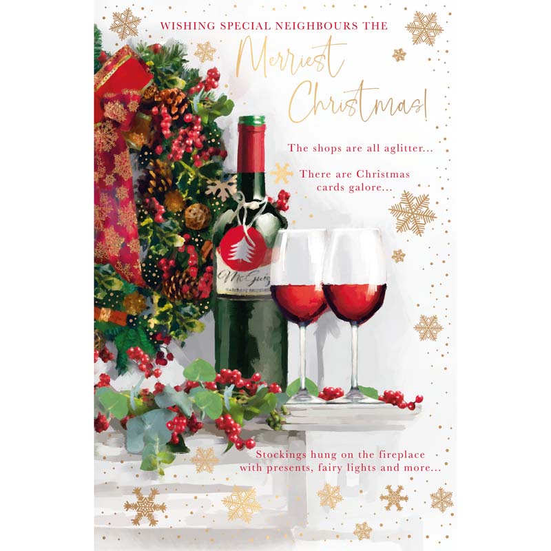 Words N Wishes Wine Bottle And Glasses Christmas Card
